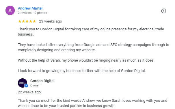 Google Business review from Martel Electrical