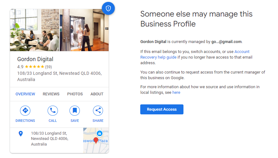 What you would see if you were setting up a Google Business Profile