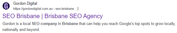 SERP result for Gordon Digital using the keyword 'SEO agency Brisbane'