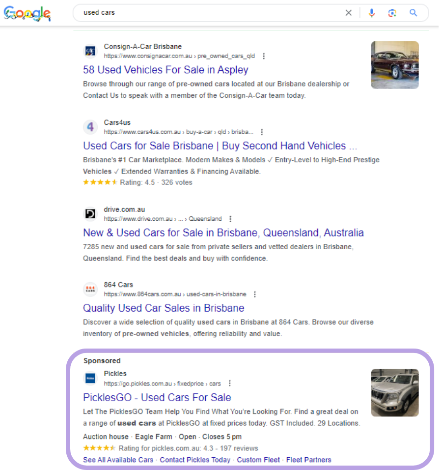 Example of Google text paid ads at the bottom of the page in Search