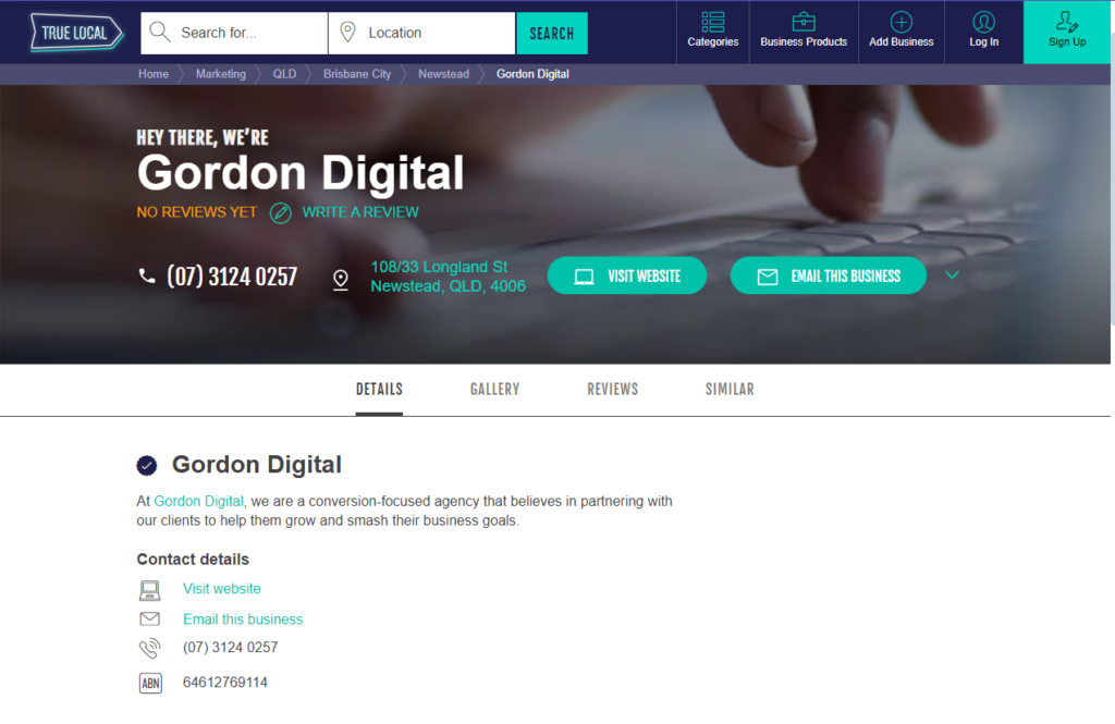 True Local directory showing Gordon Digital business listing