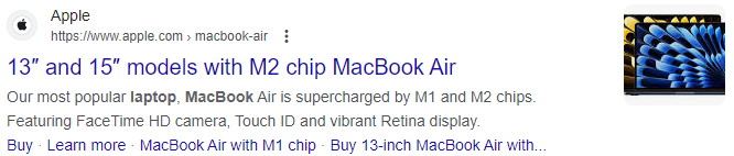 SERP results of a laptop search