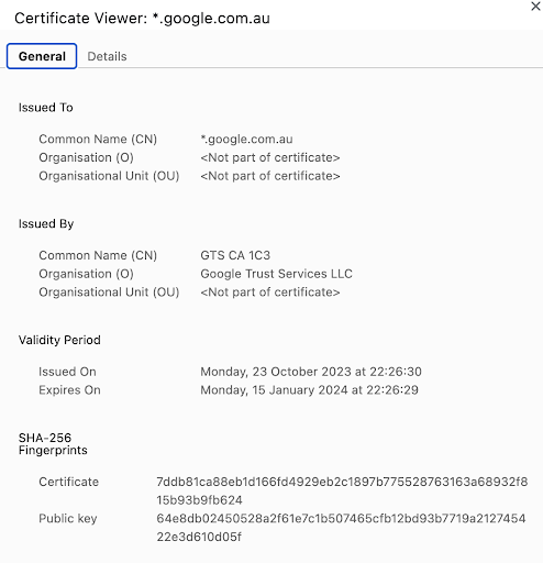 how to find your website's security certificate details